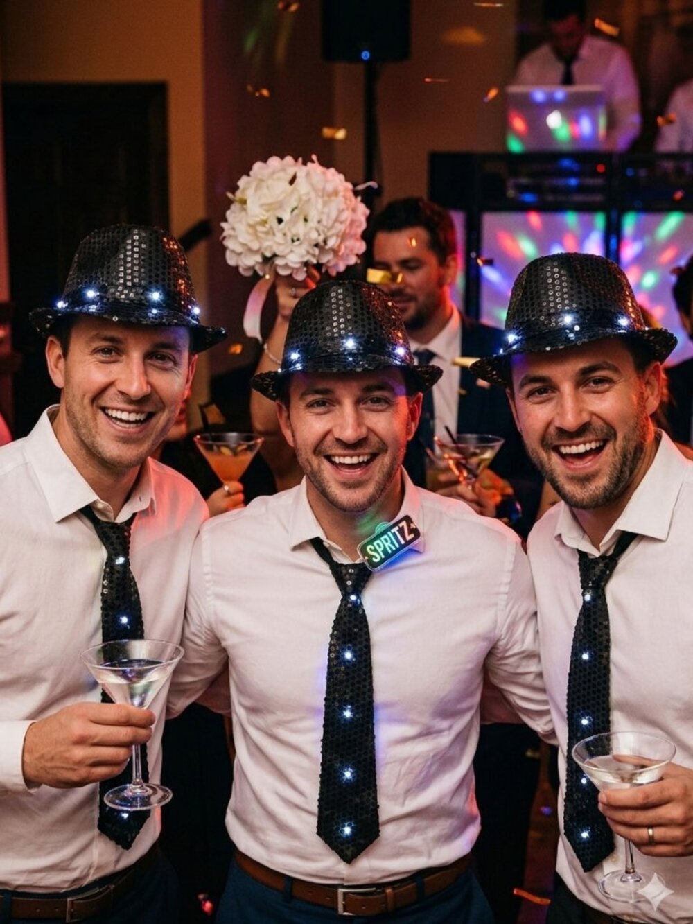 Bundle of 3 Sets of Light up Fedora Hat and Tie NWT